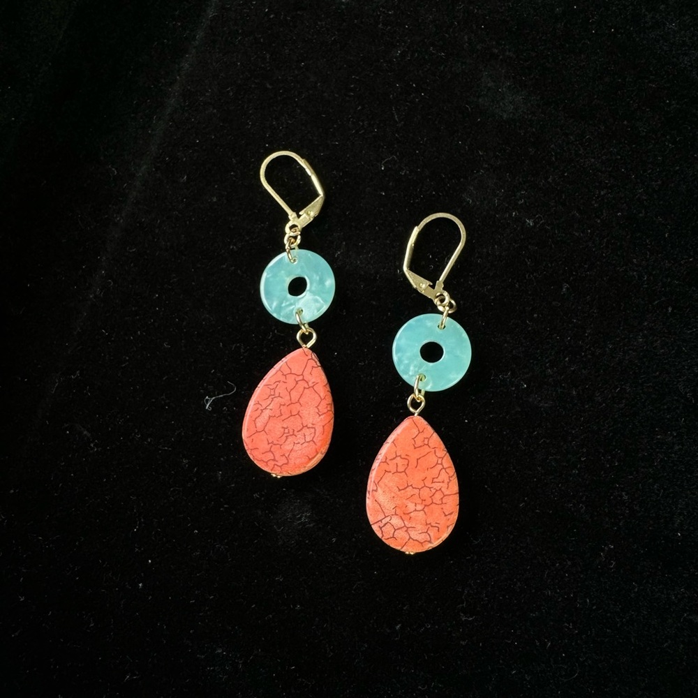 Blue and Gold Teardrop Earrings with Textured Design